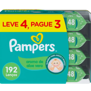 Kit Lenço Umedecido Pampers Aroma de Aloe Vera 4 pacotes